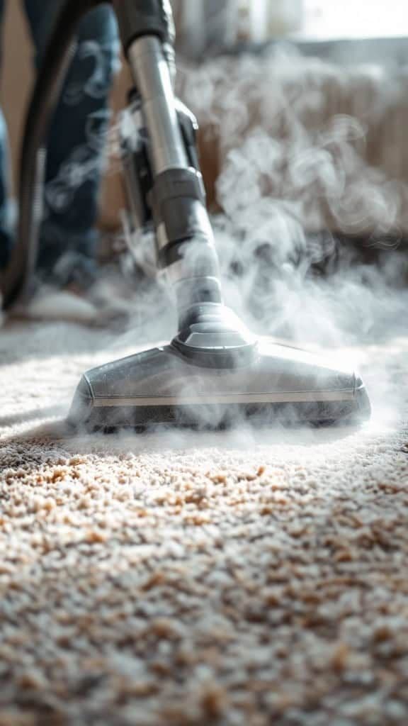 Steam extraction lifting dirt out of carpet fibres